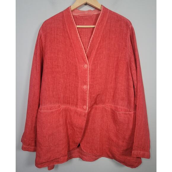 Elemente Clemente Jackets & Blazers - Elemente Clemente Linen Blazer Womens 3 (L) Red Oversized Jacket Button Pockets